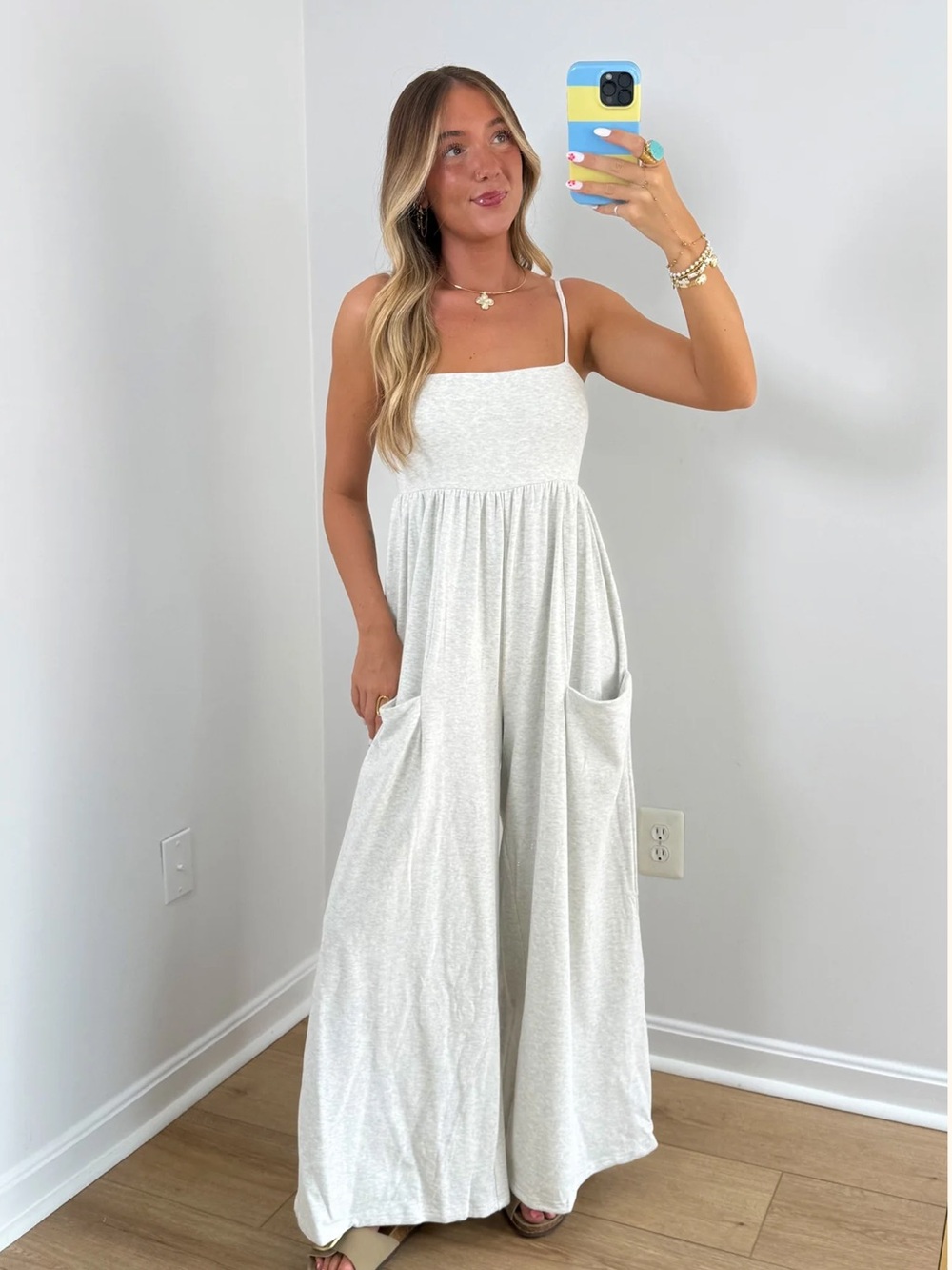 Things between Light Gray Wide-Leg Spaghetti Strap Jumpsuit